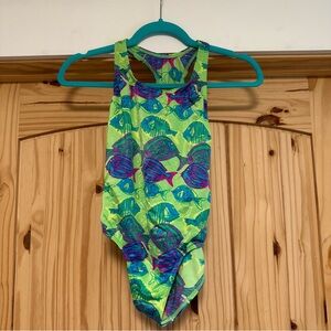 Vintage 80s 90s Speedo One Piece Swimsuit Youth Girls 14 - lime green colorful